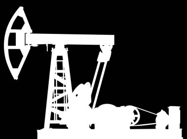 Siyah arkaplanda izole edilmiş petrol kuyusu silueti ile illüstrasyon