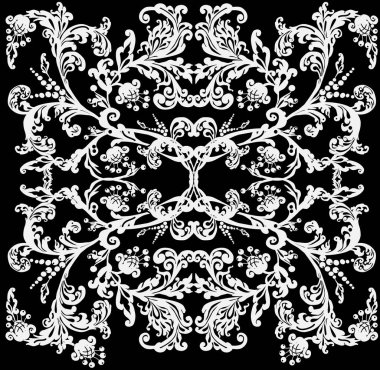 Siyah arkaplanda beyaz süslemeli illüstrasyon