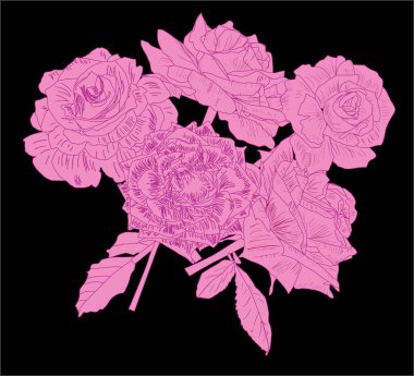 Siyah arkaplanda izole gül demeti silueti ile illüstrasyon