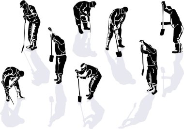 Beyaz arkaplanda izole edilmiş işçi çizimleri ile illüstrasyon