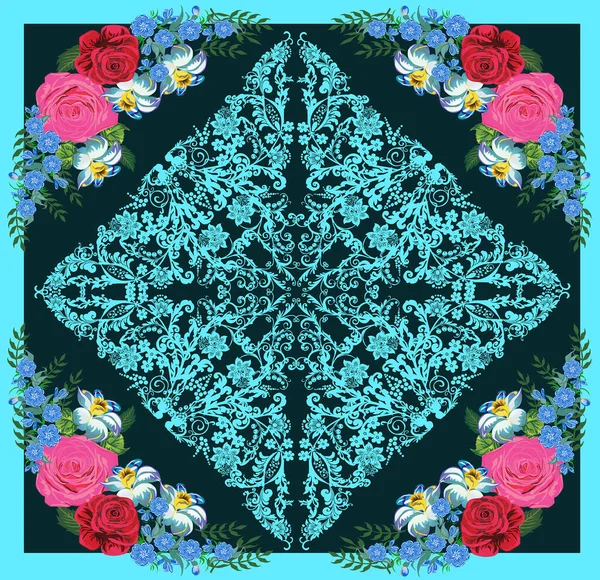 Illustration Avec Décoré Par Rose Roses Carré — Image vectorielle