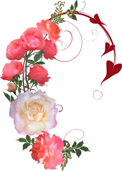 Illustration Avec Décoration Rose Rouge Isolé Sur Fond Blanc — Image vectorielle
