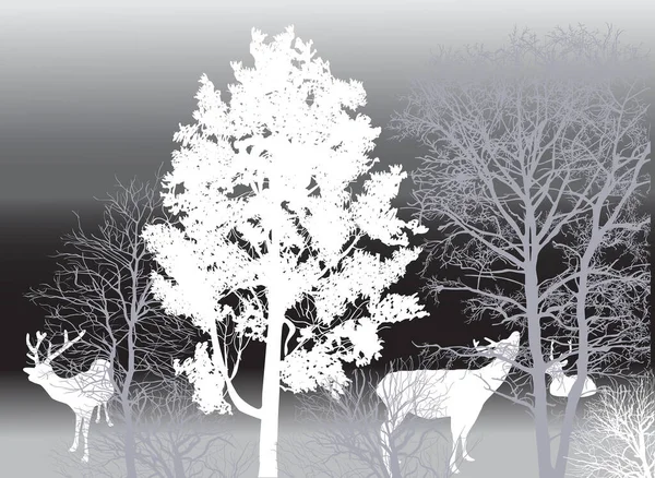 森林中灰色背景的鹿图解 — 图库矢量图片
