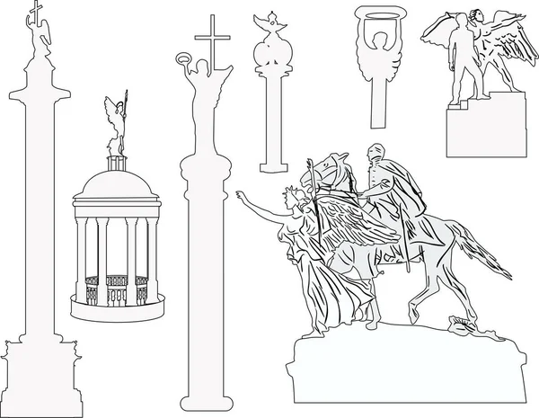 Иллюстрация Скульптурами Белом Фоне — стоковый вектор