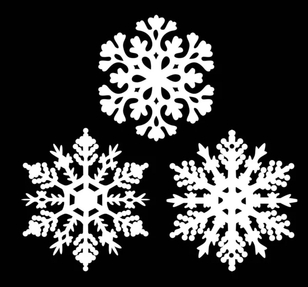 在黑色背景上孤立的白色雪花集合图解 — 图库矢量图片
