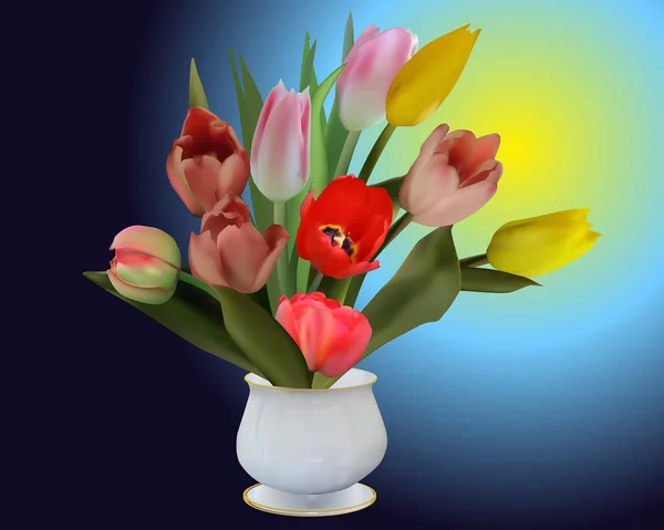 Illustration Mit Gelben Und Roten Tulpenblüten Auf Dunklem Hintergrund — Stockvektor