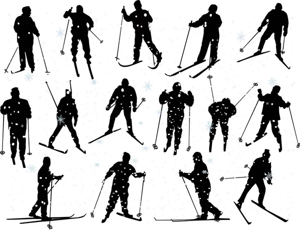 Illustration Avec Ensemble Skieurs Isolés Sur Fond Blanc — Image vectorielle