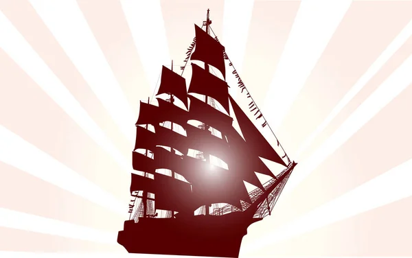 Illustration Ship Silhouette Sunrise Background — Stock Vector