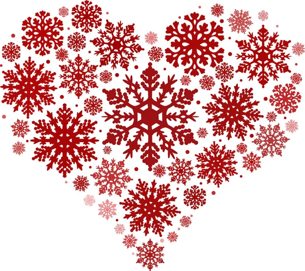 Illustration Red Heart Shape Snowflakes Isolated White Background — Stock Vector
