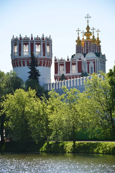 Nowodewitschij Kloster Grün Der Bäume Fluss Unter Blauem Himmel Moskau — Stockfoto