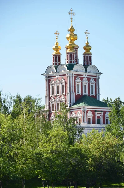 Novodevichiy Convent Green Trees River Blue Sky Moscow — Stock Photo, Image