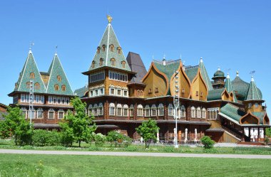 Moskova, Rusya - 25 Mayıs 2018: tarihsel yeniden inşası Palace Çar Alexey Mikhailovich, Park Kolomenskoe, Moskova, Rusya Federasyonu