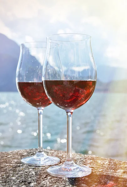 Two Wineglasses Varenna Town Lake Como Italy — Stock Photo, Image