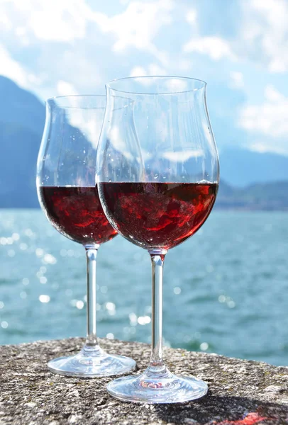 Two Wineglasses Varenna Town Lake Como Italy — Stock Photo, Image