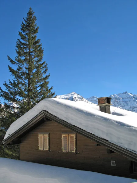 Braunwald Skidanläggning Schweiz Vintern — Stockfoto