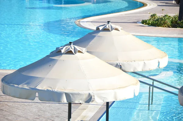 Sun Umbrellas Swimming Pool Rhodes Greece — Stock Photo, Image