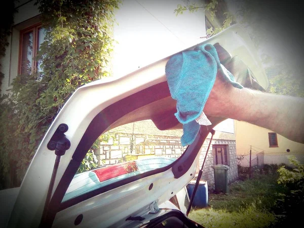 Lavage Main Une Voiture Blanche Image En Vente