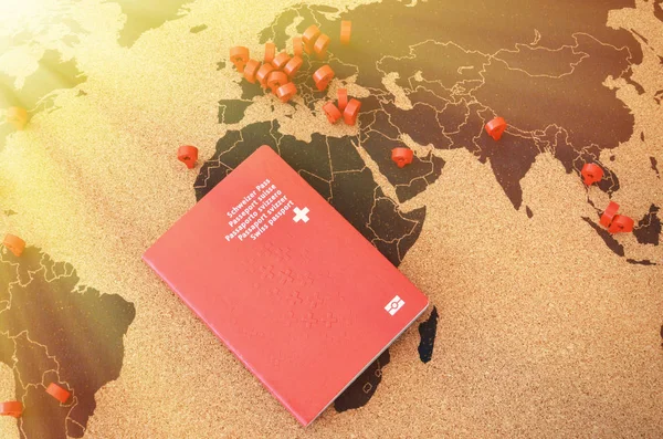 Swiss passport on the pinboard map