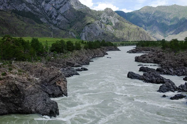 Vale Montanha Rio Siberiano Katun Flui Corredor Rochoso — Fotografia de Stock