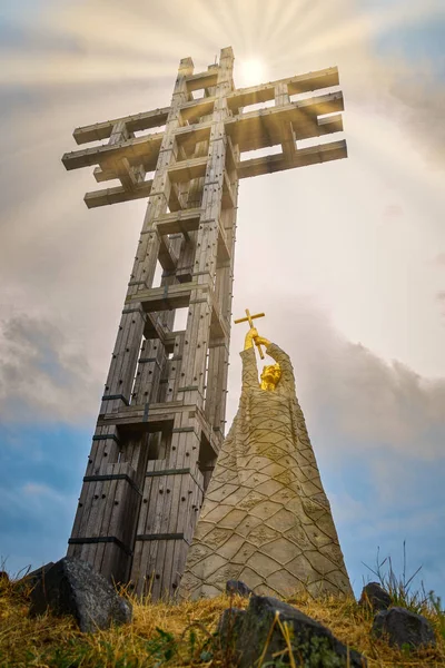 Хороший Старий Хрест Угорських Гори Somlo Сонячного Світла — стокове фото