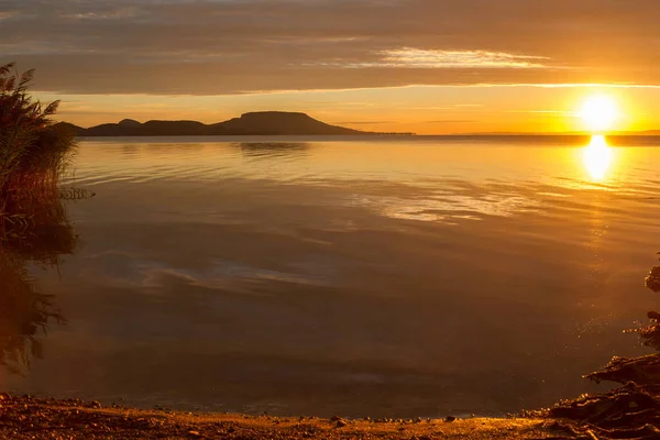 Beau Lever Soleil Sur Lac Balaton Hongrie — Photo