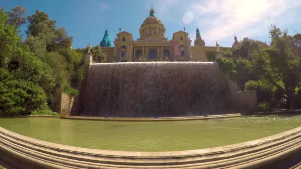 Urbana Landskap Från Barcelona Och Berget Montjuic Katalanska Nationalmuseet — Stockvideo