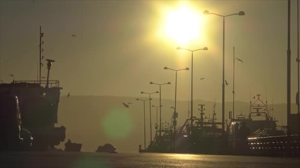 Atardecer Retroiluminación Puerto Pequeña Ciudad Española Palamos España — Vídeos de Stock