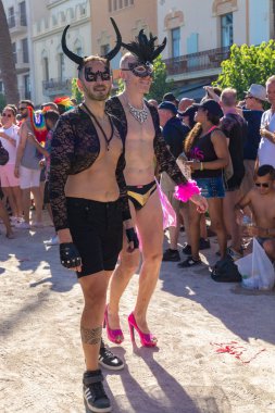 Lezbiyen, Eşcinsel, biseksüel ve transseksüel insanların sokaklarda Sitges, İspanya'nın 17 gururu. Haziran, 2018
