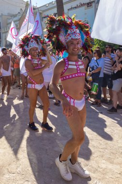 Lezbiyen, Eşcinsel, biseksüel ve transseksüel insanların sokaklarda Sitges, İspanya'nın 17 gururu. Haziran, 2018