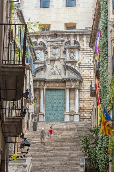 Nice Ancient Street Detail Spanish Town Gerona 2018 Spain — Stock Photo, Image