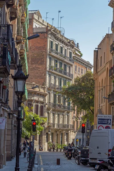 Mijlpaal Van Barcelona Een Zonnige Dag 2018 Spanje — Stockfoto