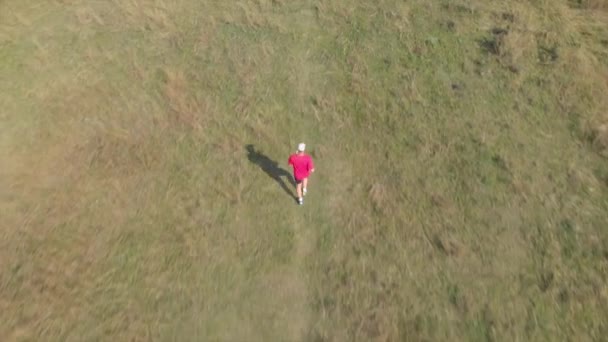 ハンガリー草原で走っている人から空中映像 — ストック動画