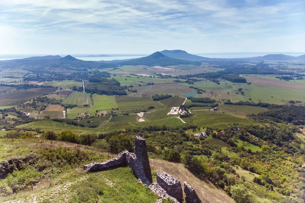 Légi Kép Magyarországról Vulkán Hegy Csobánc Balaton Közelében Egy Régi — Stock Fotó