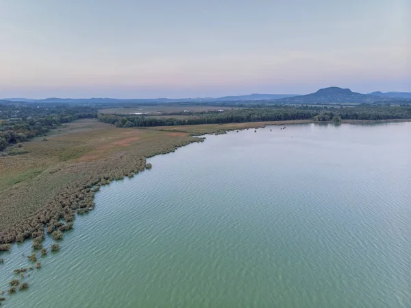 Evening Aerial Drone Picture Lake Balaton Hungary — Stock Photo, Image