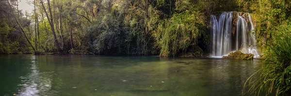 Beautiful panoramic picture from a waterfall in Spain, waterfall del Moli dels Murris, near the village Les Planes de Hostoles