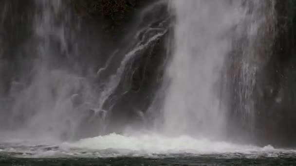 在多云的日子里 西班牙森林里的瀑布很好 — 图库视频影像