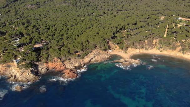 Drohnenaufnahmen Über Der Küste Costa Bravas Der Nähe Der Kleinstadt — Stockvideo