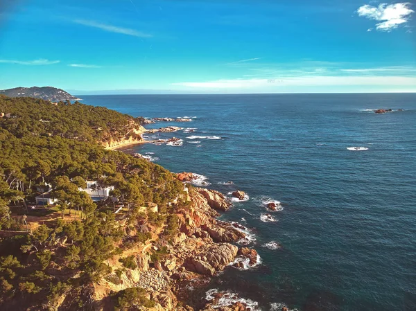 Drony Záběry Nad Pobřežní Nedaleko Městečka Palamos Španělsko Costa Brava — Stock fotografie