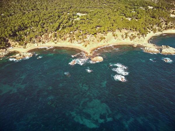 Drone footage over the Costa Brava coastal near the small town Palamos of Spain