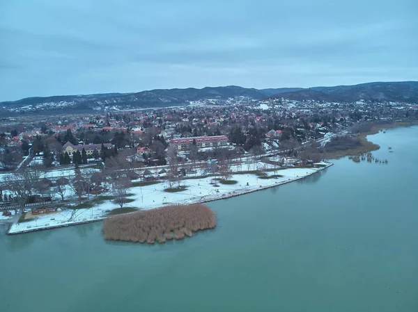 Coucher Soleil Hiver Village Hongrois Balatongyorok Lac Balaton Hongrie — Photo