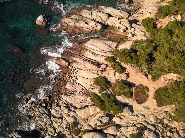 Paisaje Aéreo Una Costa Brava Española Día Soleado Cerca Ciudad Imágenes de stock libres de derechos