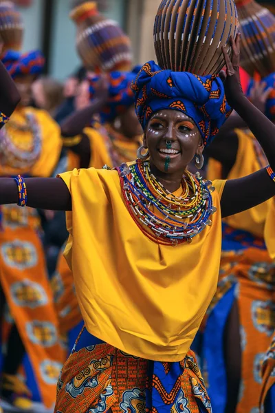 Traditional carnival in a Spanish town Palamos in Catalonia. Many people in costume and interesting make-up. 03. 02. 2019 Spain — Stock Photo, Image