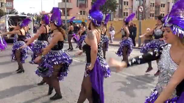 Traditionell Karneval Spansk Stad Palamos Katalonien Många Flickor Kostym Och — Stockvideo
