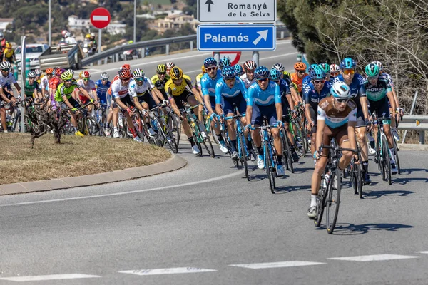 Competidores del Volta Road Cycling en Cataluña en la etapa 3 (de Sant Feliu de Guixols a Vallter 200) 27. 03. España 2019 — Foto de Stock