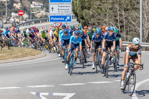 Konkurrenter till de Volta Road cykling i Katalonien på scenen 3 (från Sant Feliu de Guixols till Vallter 200) 27. 03. 2019 Spanien — Stockfoto