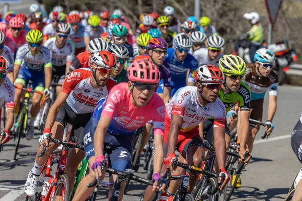 Competidores del Volta Road Cycling en Cataluña en la etapa 3 (de Sant Feliu de Guixols a Vallter 200) 27. 03. España 2019 — Foto de Stock