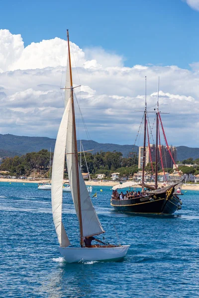 Hagyományos vitorlások a spanyol Costa Brava-i Palamos kikötőben — Stock Fotó