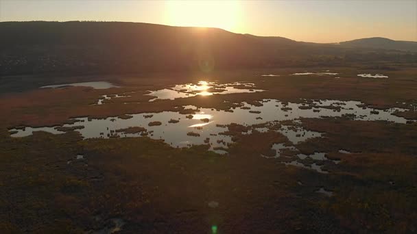 Красивые Кадры Дрона Запечатлевшие Закатный Пейзаж Возле Озера Балатон — стоковое видео