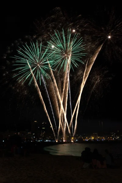 Beautiful firework in a small Spanish town Palamos, day of celebrating the town 06. 26. 2019