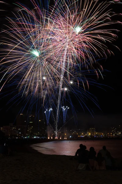 Beautiful firework in a small Spanish town Palamos, day of celebrating the town 06. 26. 2019